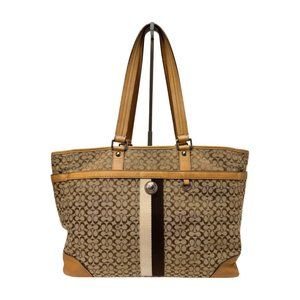 Coach F13813 Voyager Beige Tote Canvas & Leather Tote Tan Brown